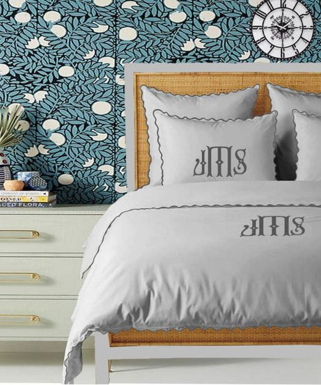 Monogram Light Grey 400TC Cotton Small Scallop Embroidery Duvet Cover Set