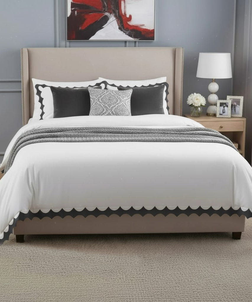 Reverse Scalloped Applique Embroidery Cotton Duvet Cover Set
