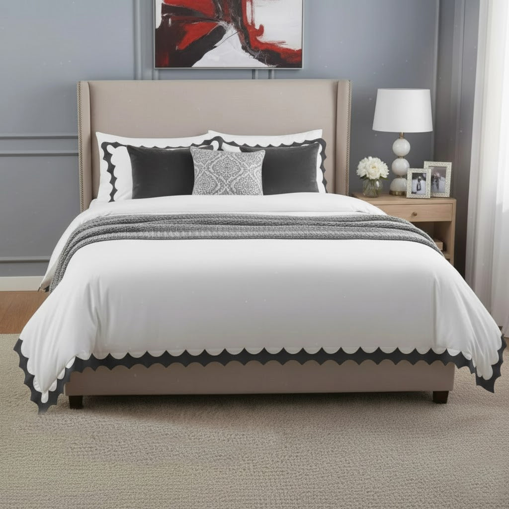 Reverse Scalloped Applique Embroidery Cotton Duvet Cover Set