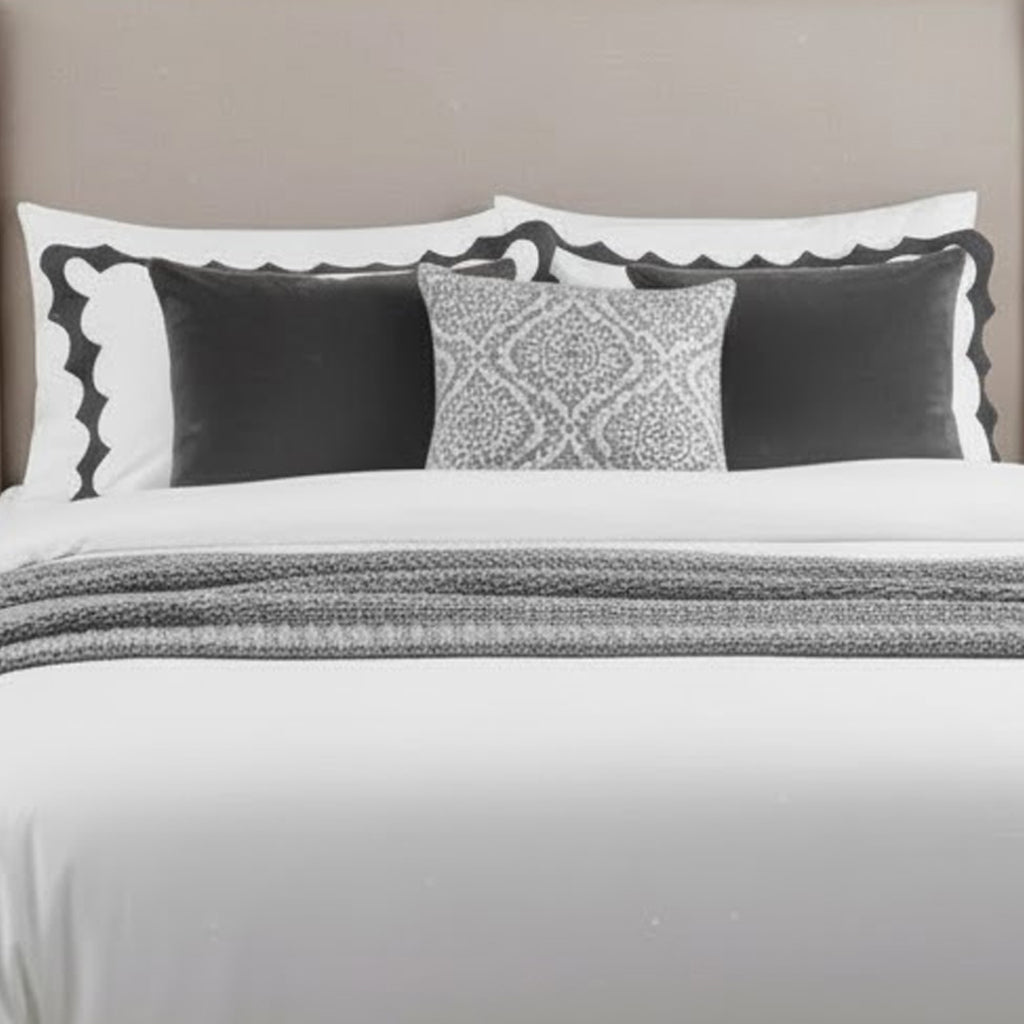 Reverse Scalloped Applique Embroidery Cotton Duvet Cover Set