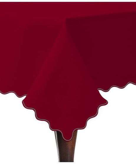 Scallop Embroidery Sateen Cotton Solid Table Cloth - Burgundy