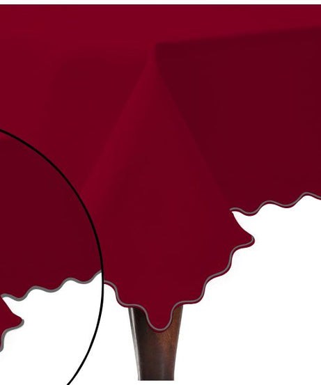 Scallop Embroidery Sateen Cotton Solid Table Cloth - Burgundy