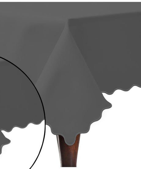 Scallop Embroidery Sateen Cotton Solid Table Cloth - Dark Grey