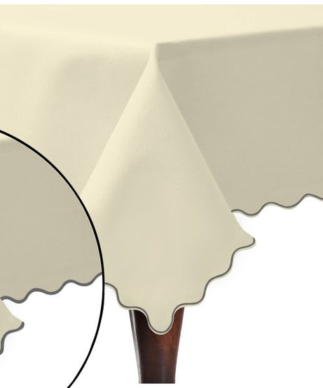 Scallop Embroidery Sateen Cotton Solid Table Cloth - Ivory