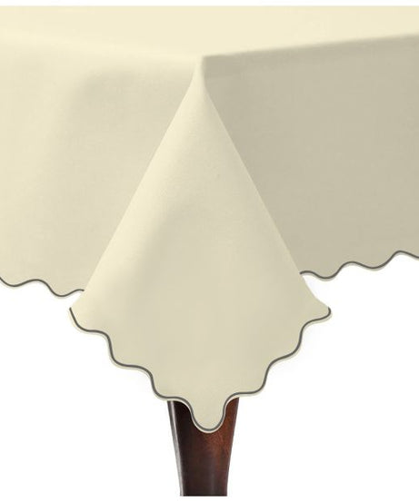 Scallop Embroidery Sateen Cotton Solid Table Cloth - Ivory