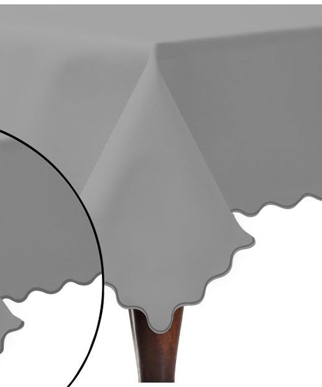 Scallop Embroidery Sateen Cotton Solid Table Cloth - Light Grey