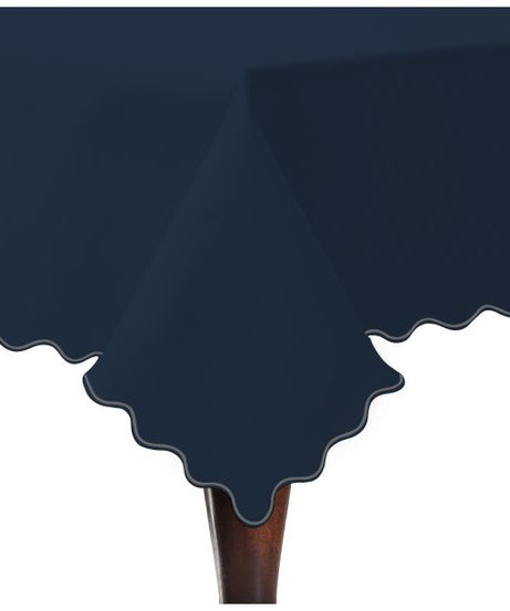 Scallop Embroidery Sateen Cotton Solid Table Cloth - Navy