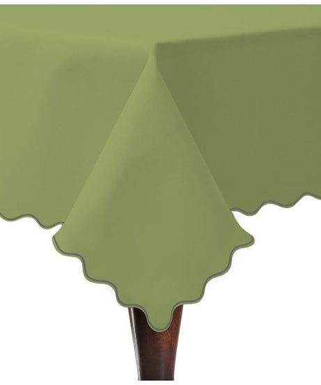 Scallop Embroidery Sateen Cotton Solid Table Cloth - Sage