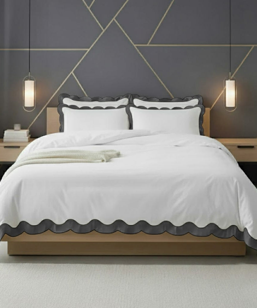 Scalloped & Wavy Applique Embroidery Cotton Duvet Cover Set