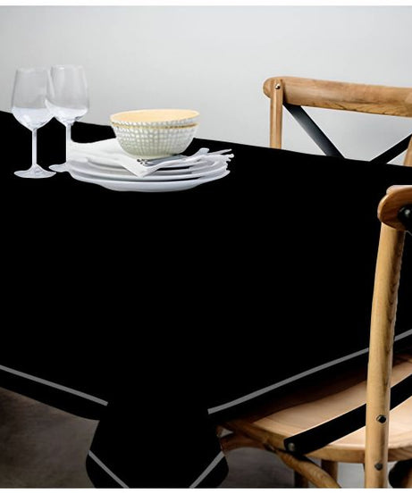 Single Embroidery Border Sateen Cotton Solid Table Cloth - Black