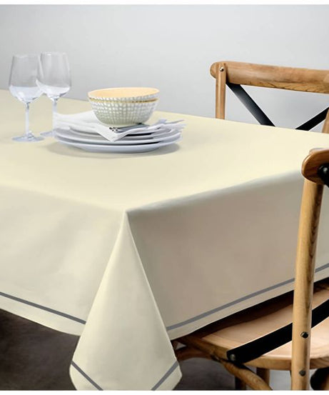 Single Embroidery Border Sateen Cotton Solid Table Cloth - Ivory