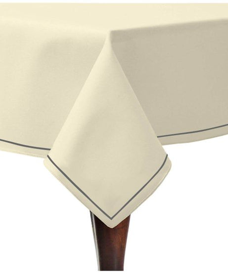Single Embroidery Border Sateen Cotton Solid Table Cloth - Ivory