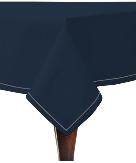 Single Embroidery Border Sateen Cotton Solid Table Cloth - Navy