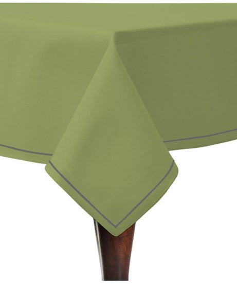 Single Embroidery Border Sateen Cotton Solid Table Cloth - Sage
