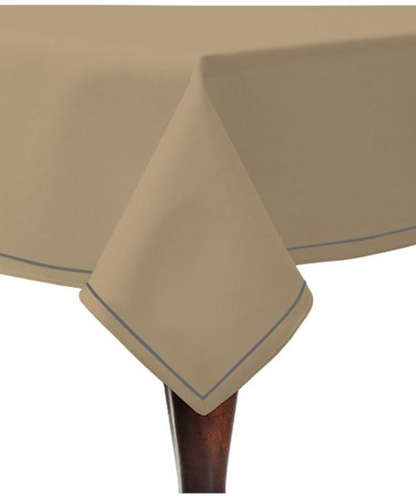 Single Embroidery Border Sateen Cotton Solid Table Cloth - Taupe