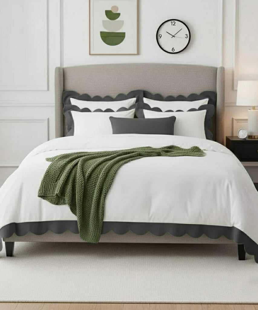 Wavy Applique Embroidery Cotton Duvet Cover Set