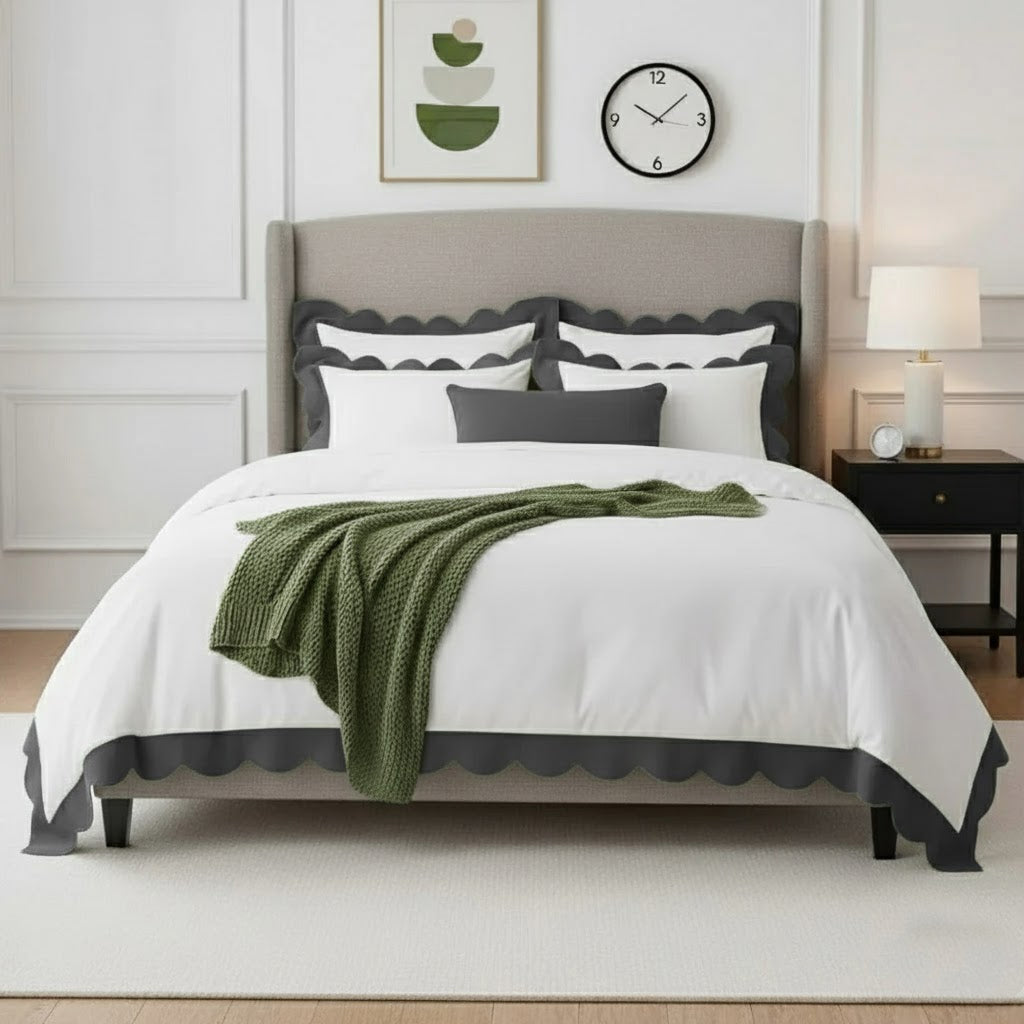 Wavy Applique Embroidery Cotton Duvet Cover Set