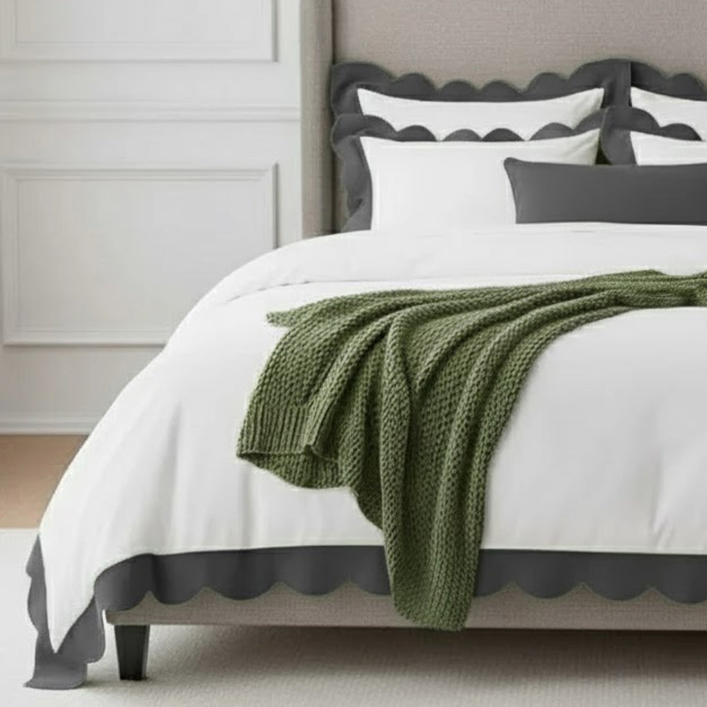 Wavy Applique Embroidery Cotton Duvet Cover Set
