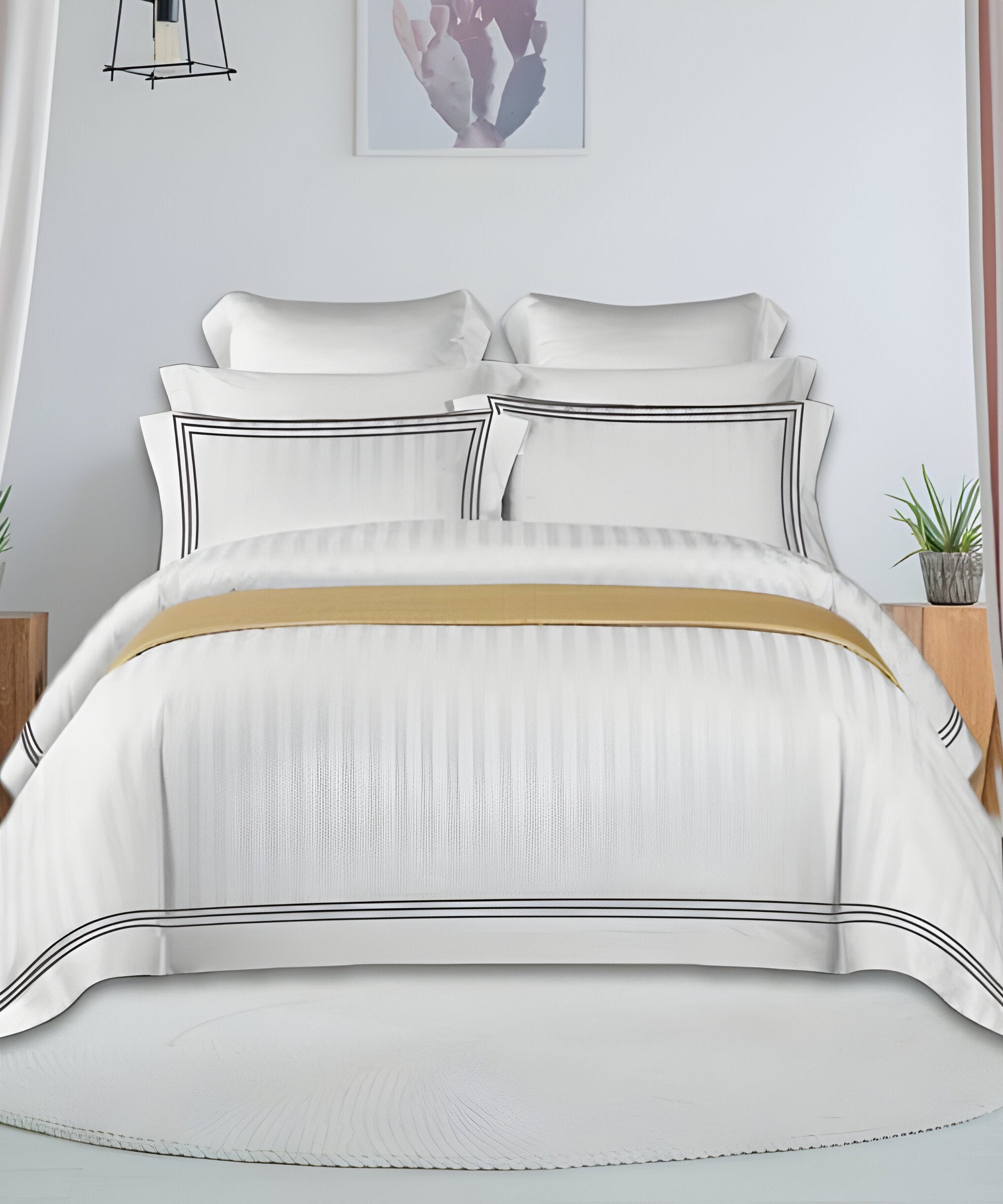 400TC Cotton Sateen Triple Edge Embroidery Stripe Duvet Cover Set