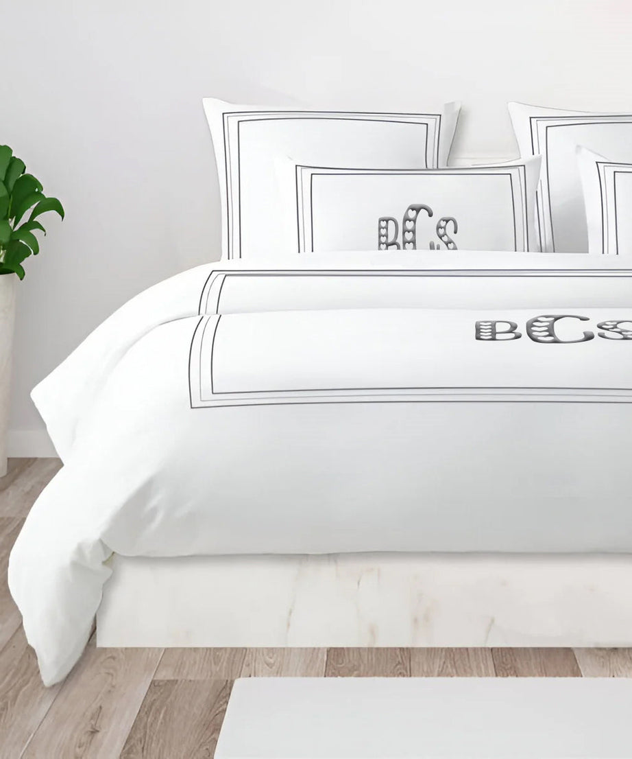 Monogram 400TC Cotton Classic Embroidery Sateen Solid Duvet Cover Set