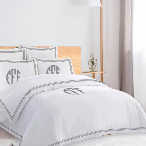 Monogam 400TC Cotton Triple Edge Embroidery Sateen Solid Duvet Cover Set