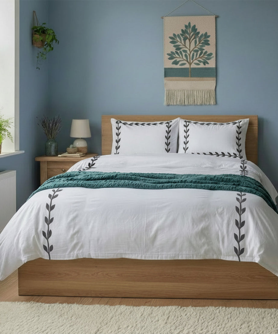 Layered Leaf Applique Cotton Duvet Cover Set