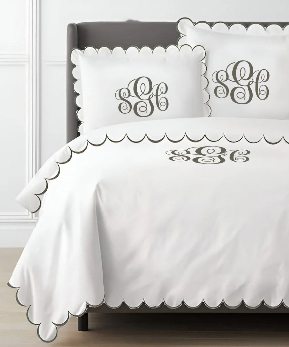 Monogram Allena 400TC Cotton Scallop Embroidery Sateen Solid Duvet Cover Set