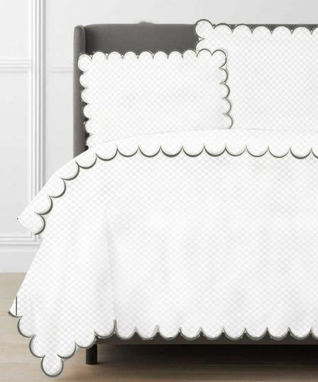 Allena 400TC Cotton Scallop Embroidery Sateen Microcheck Duvet Cover Set