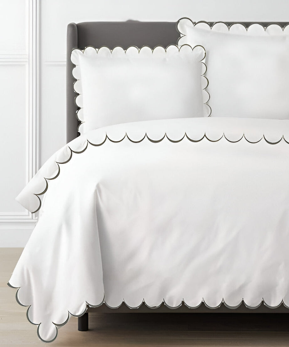 Allena 400TC Cotton Scallop Embroidery Sateen Solid Duvet Cover Set
