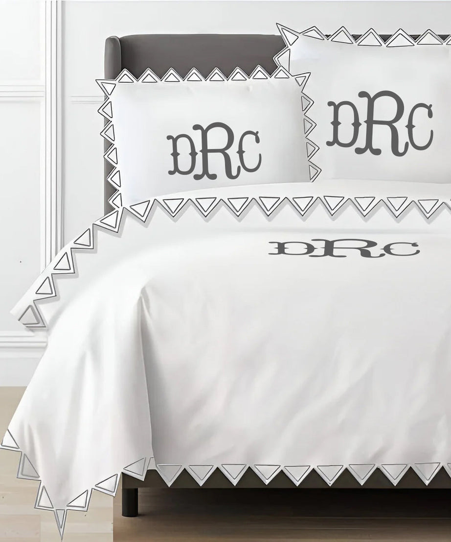 Monogram Ashley 400TC Cotton Traingle Embroidery Sateen Solid Duvet Cover Set