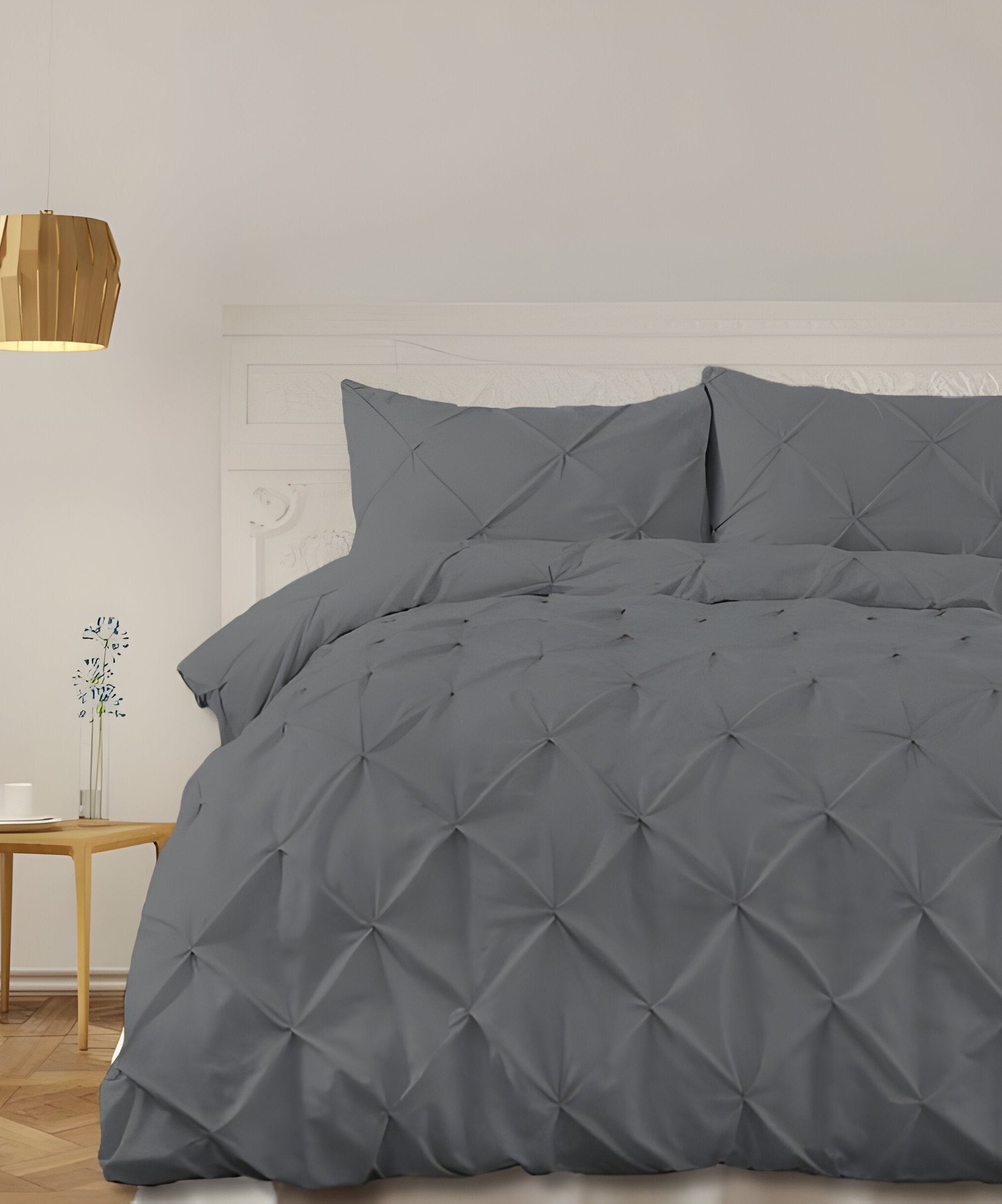 400TC Cotton Pintuck Sateen Solid Duvet Cover Set