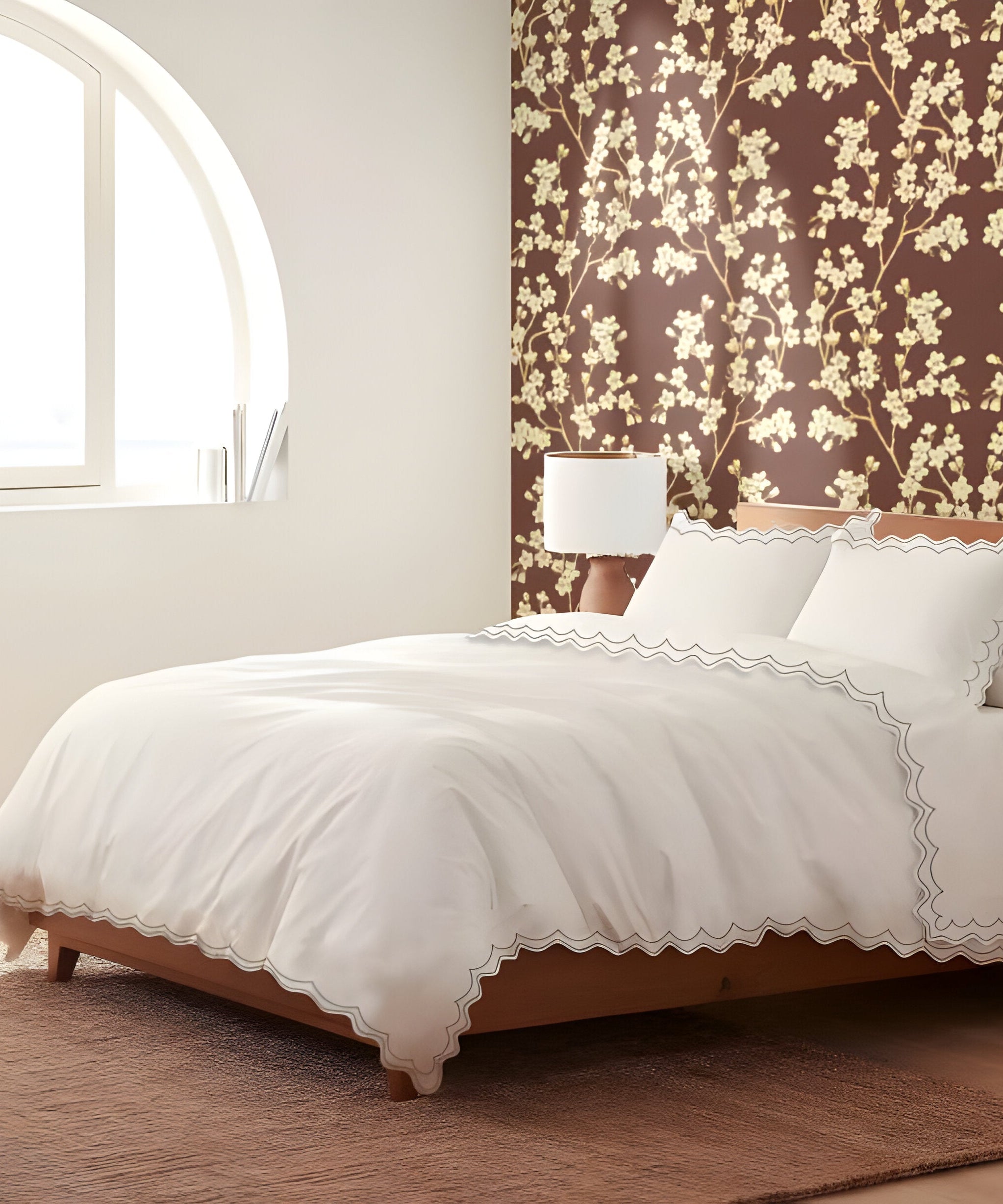 400TC Cotton Sateen Double Scallop Embroidery Duvet Cover Set