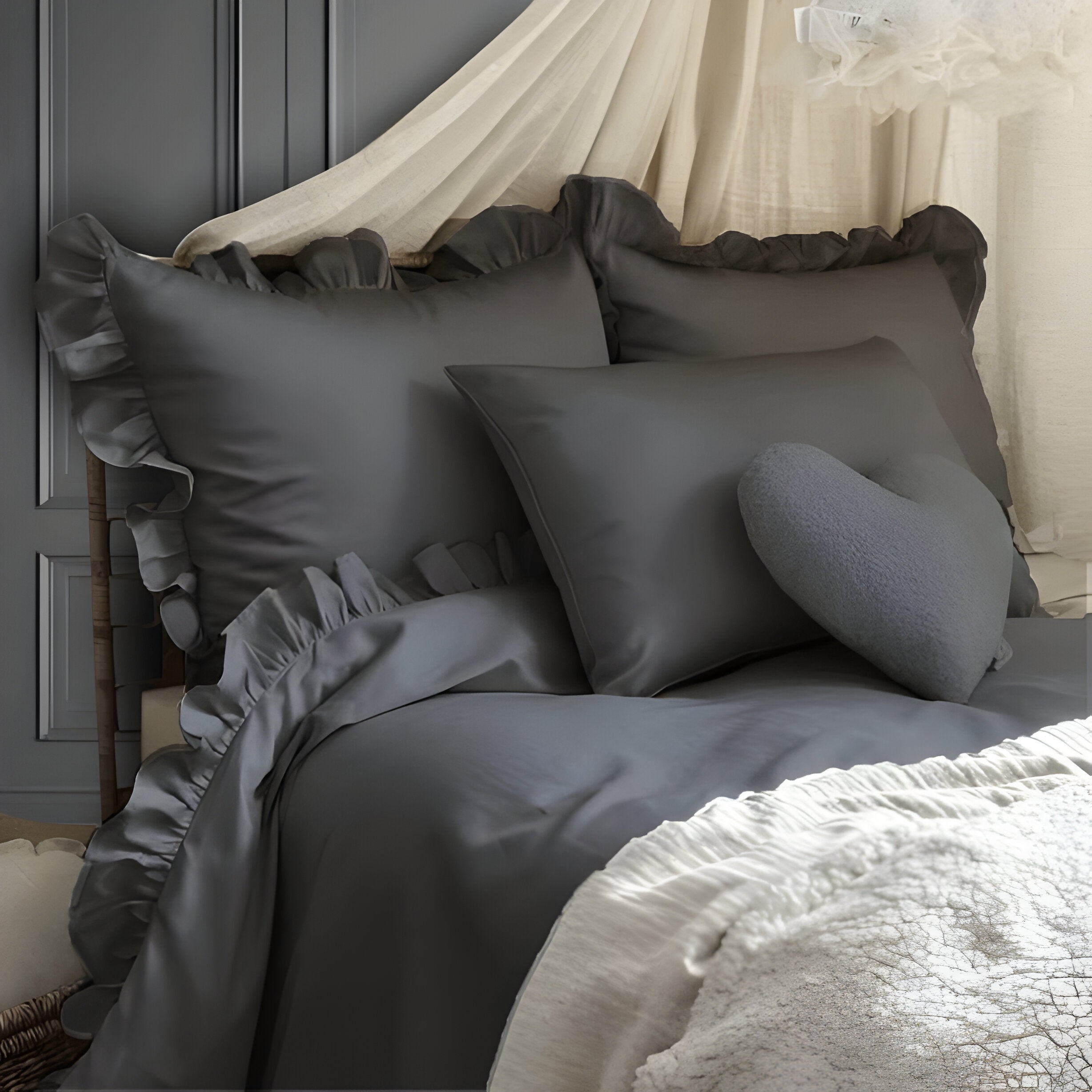 400TC Cotton Sateen Ruffle Duvet Cover Set