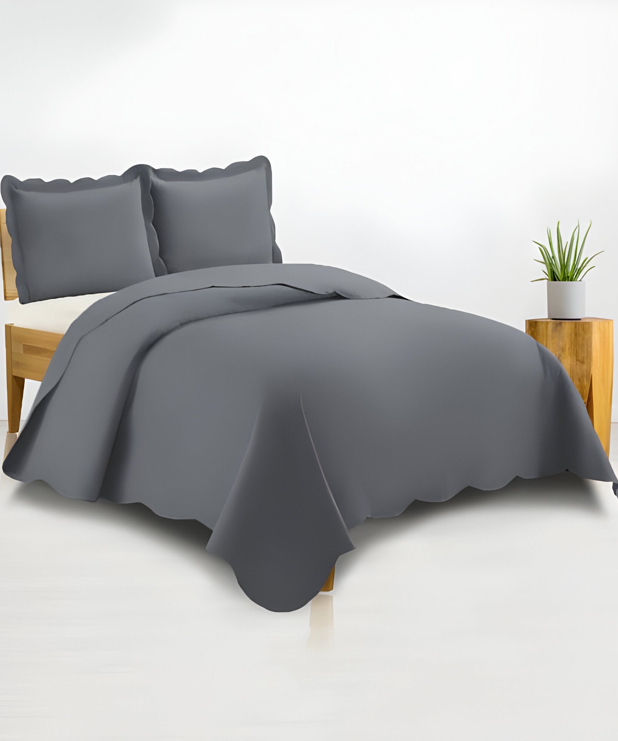 400TC Cotton Sateen Solid Scalloped Duvet Cover Set
