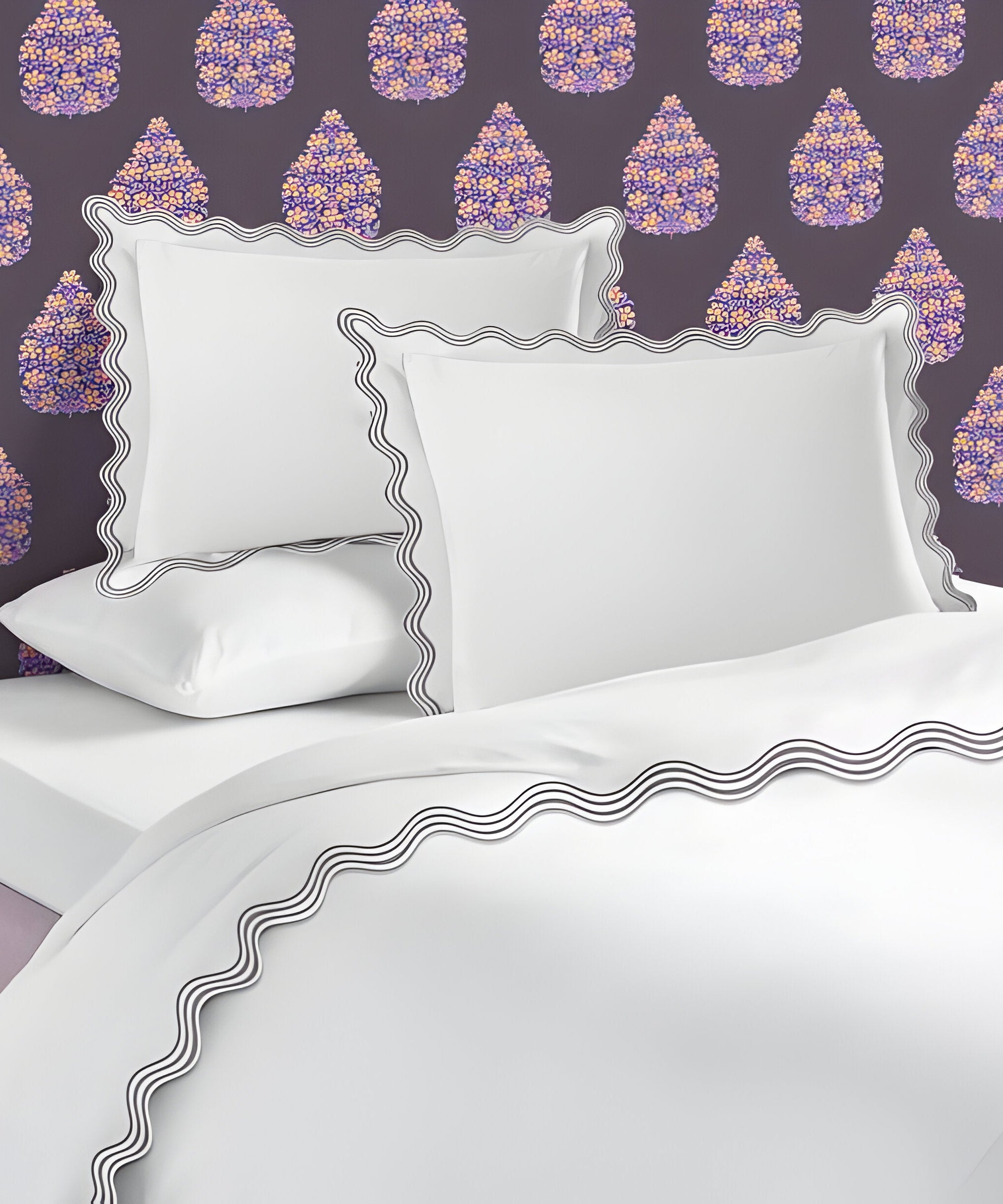400TC Cotton Sateen Triple Scallop Embroidery Duvet Cover Set
