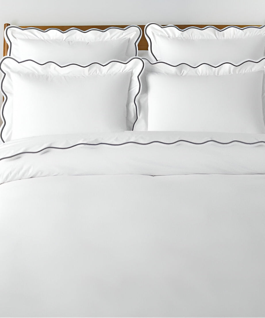 400TC Cotton Scallop Embroidery Sateen Solid Duvet Cover Set