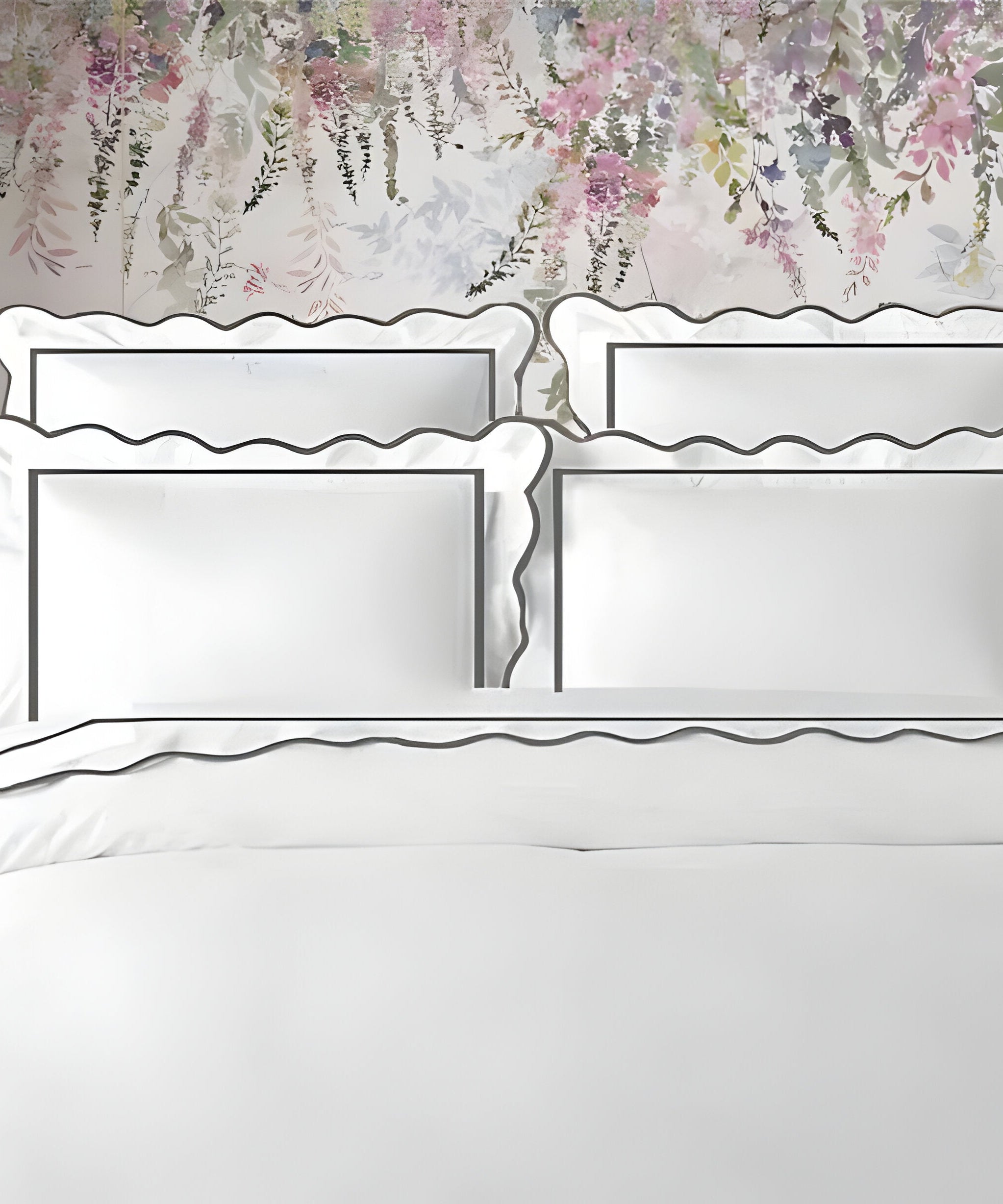 400TC Cotton Scallop Embroidery & Border Sateen Solid Duvet Cover Set