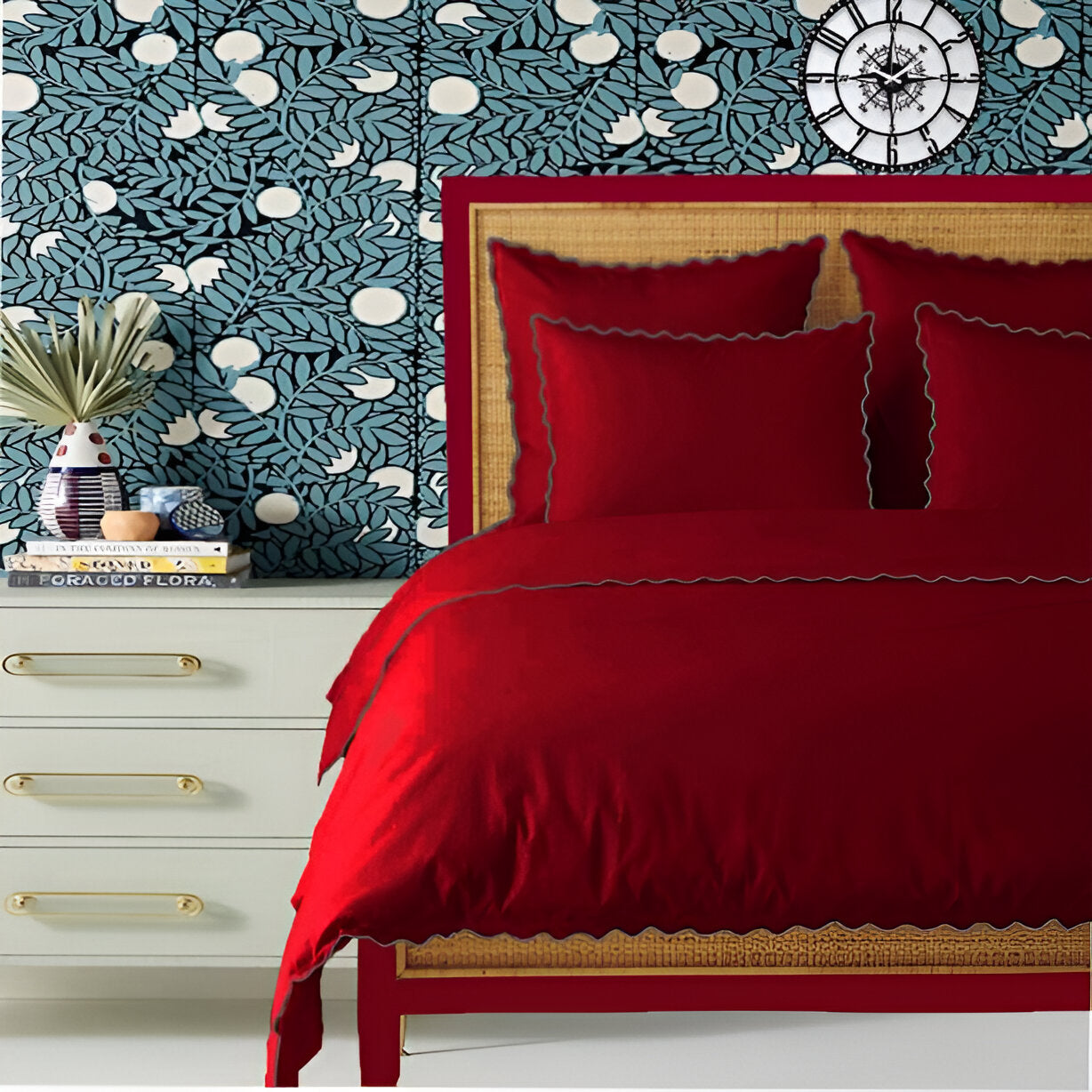 Burgundy 400TC Cotton Small Scallop Embroidery Duvet Cover Set