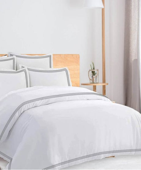 400TC Cotton Triple Edge Embroidery Sateen Solid Duvet Cover Set