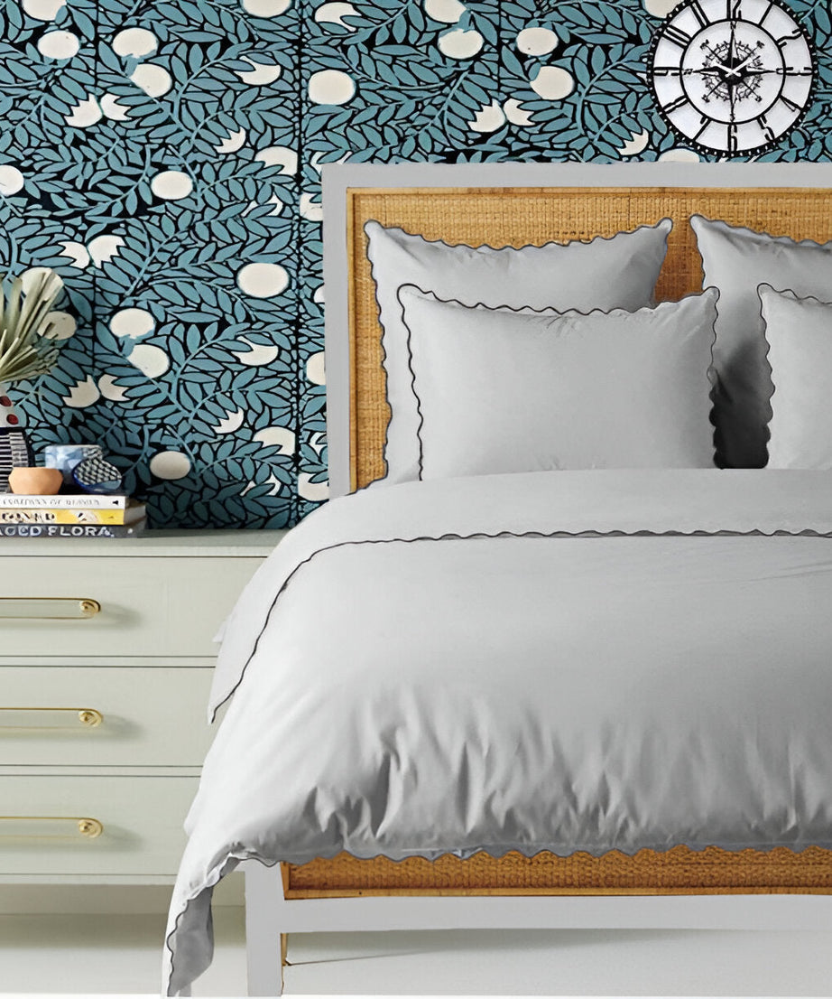 Light Grey 400TC Cotton Small Scallop Embroidery Duvet Cover Set