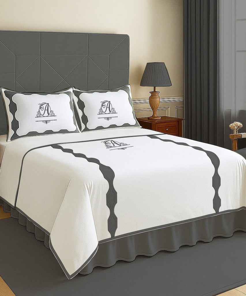 Monogram Hexagonal Applique Border Cotton Duvet Cover Set