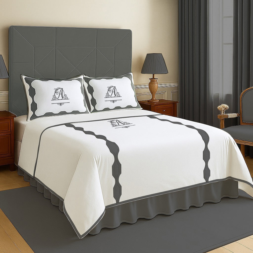 Monogram Hexagonal Applique Border Cotton Duvet Cover Set