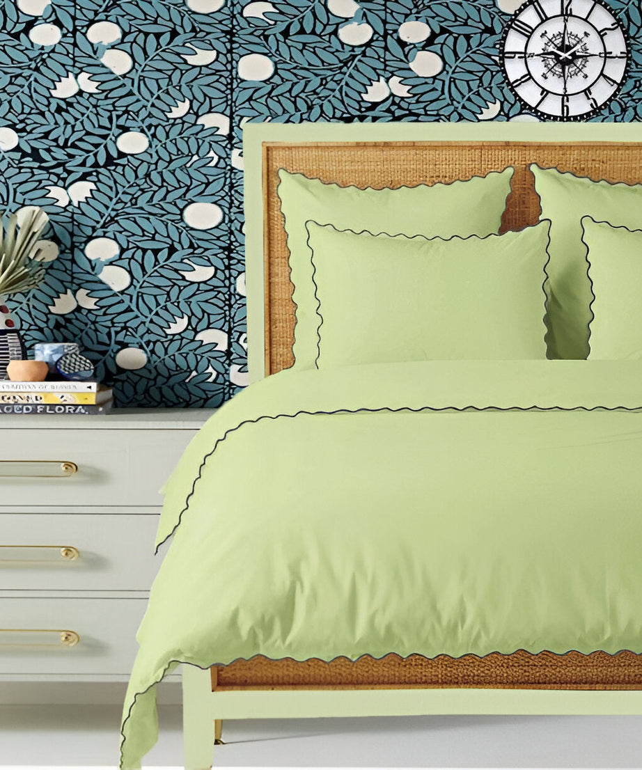 Sage 400TC Cotton Small Scallop Embroidery Duvet Cover Set