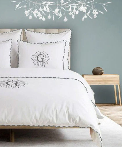 Monogram 400TC Cotton Small Scallop Embroidery Duvet Cover Set