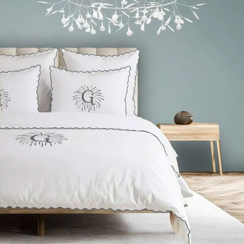 Monogram 400TC Cotton Small Scallop Embroidery Duvet Cover Set