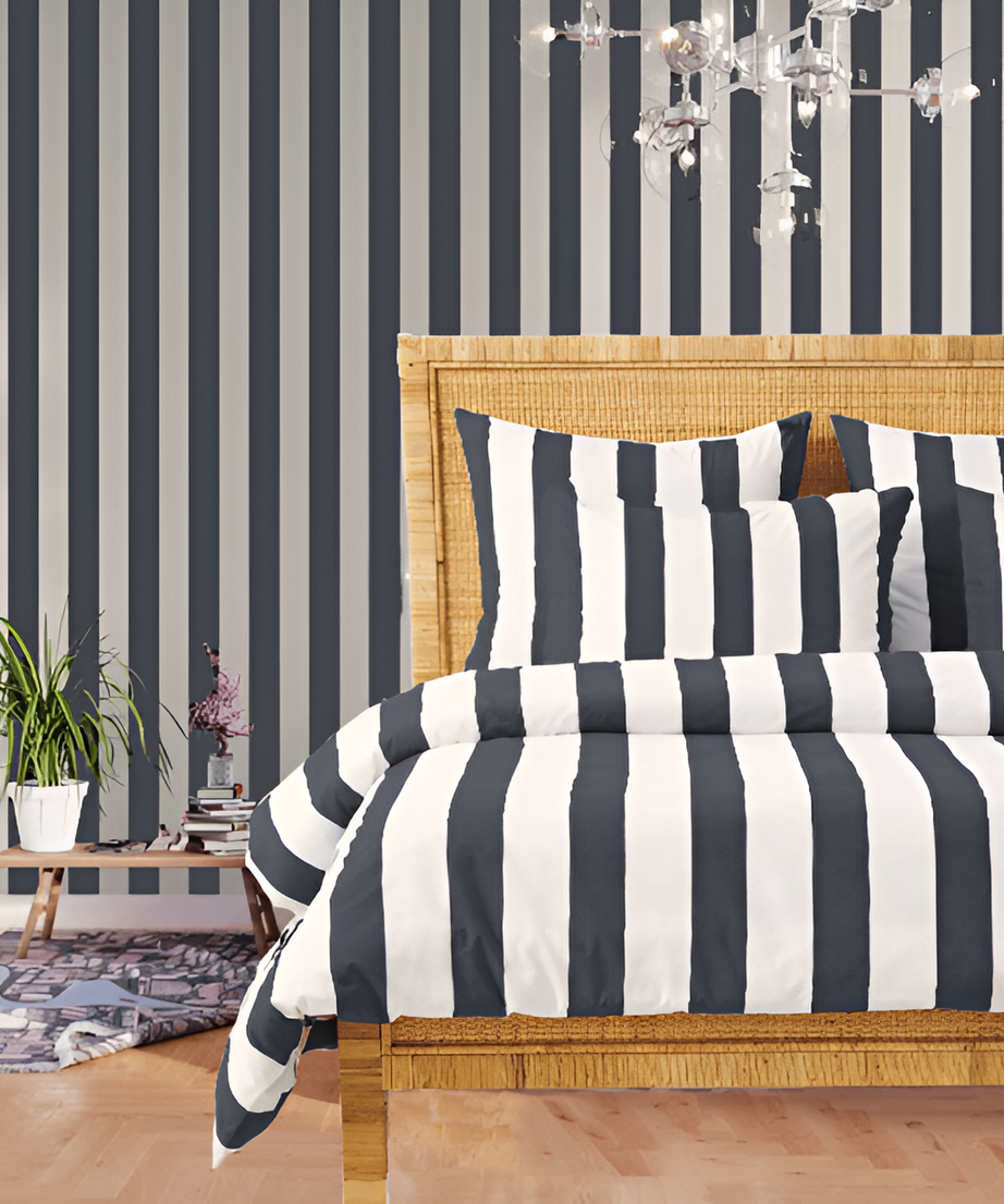 400TC Stripe Border Frame Cotton Sateen Duvet Cover Set