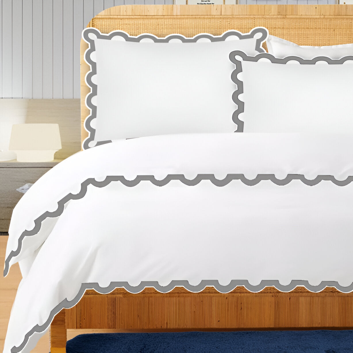 400TC U Shape Applique Embroidery Cotton Duvet Cover Set