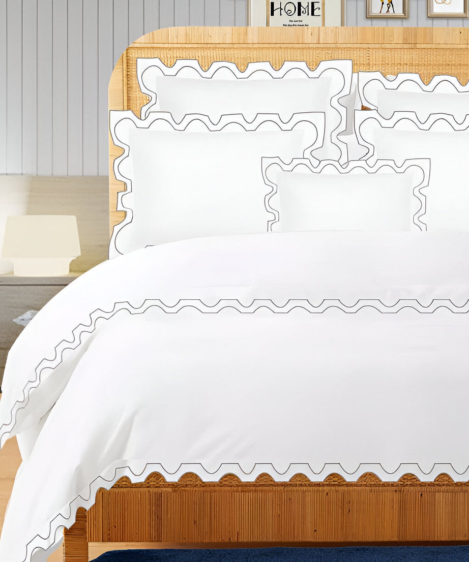 400TC Zig & Zag U Shape Embroidery Cotton Duvet Cover Set