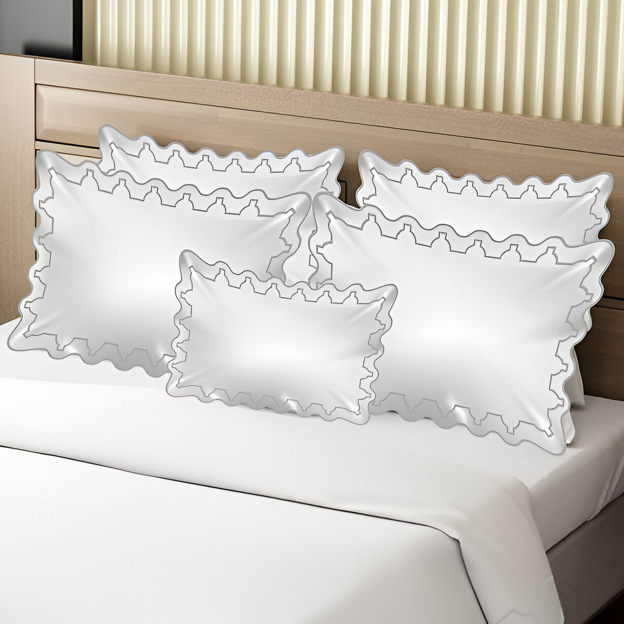 Imaginary Scallop 400TC Cotton Embroidery Sateen Solid Duvet Cover Set