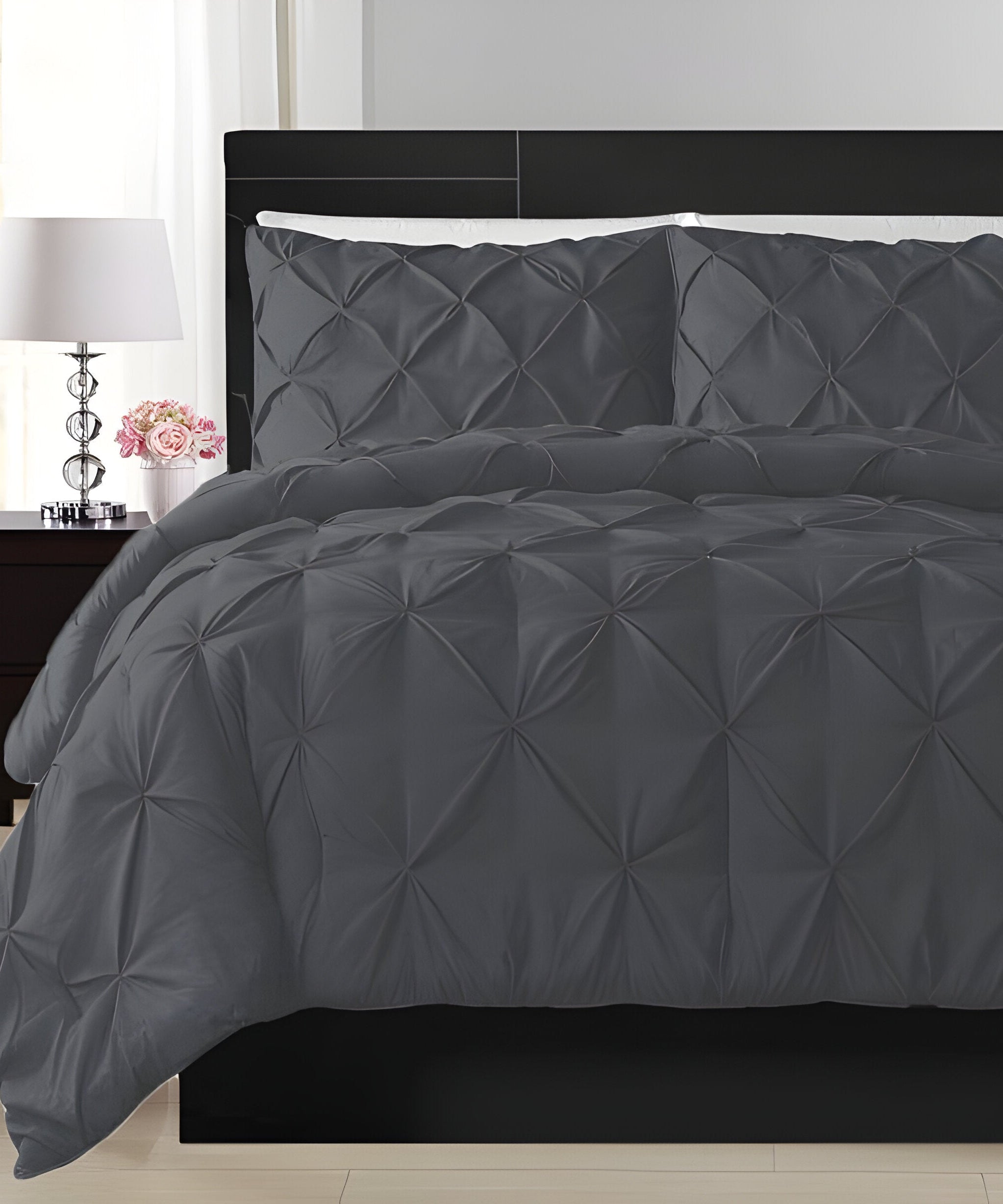 400TC Cotton Pintuck Sateen Solid Duvet Cover Set